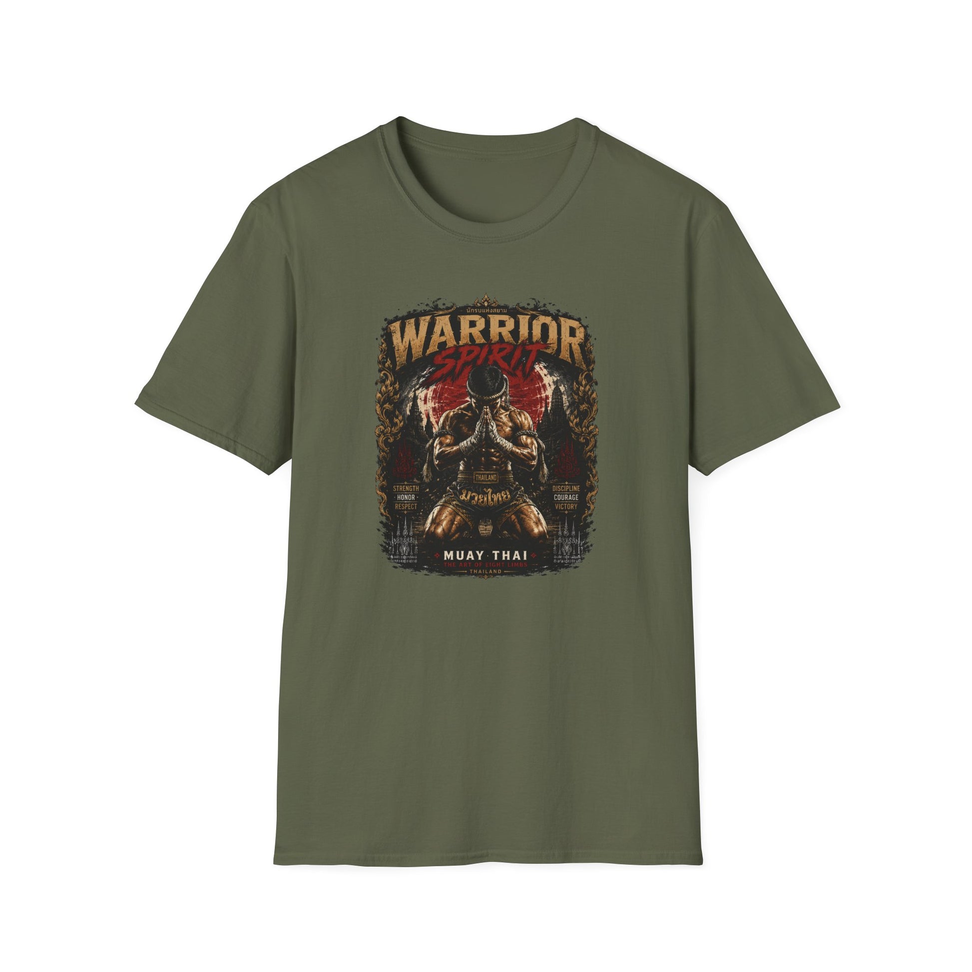 Thai Warrior T-Shirt Military Green – Muay Thai Streetwear Vorderansicht