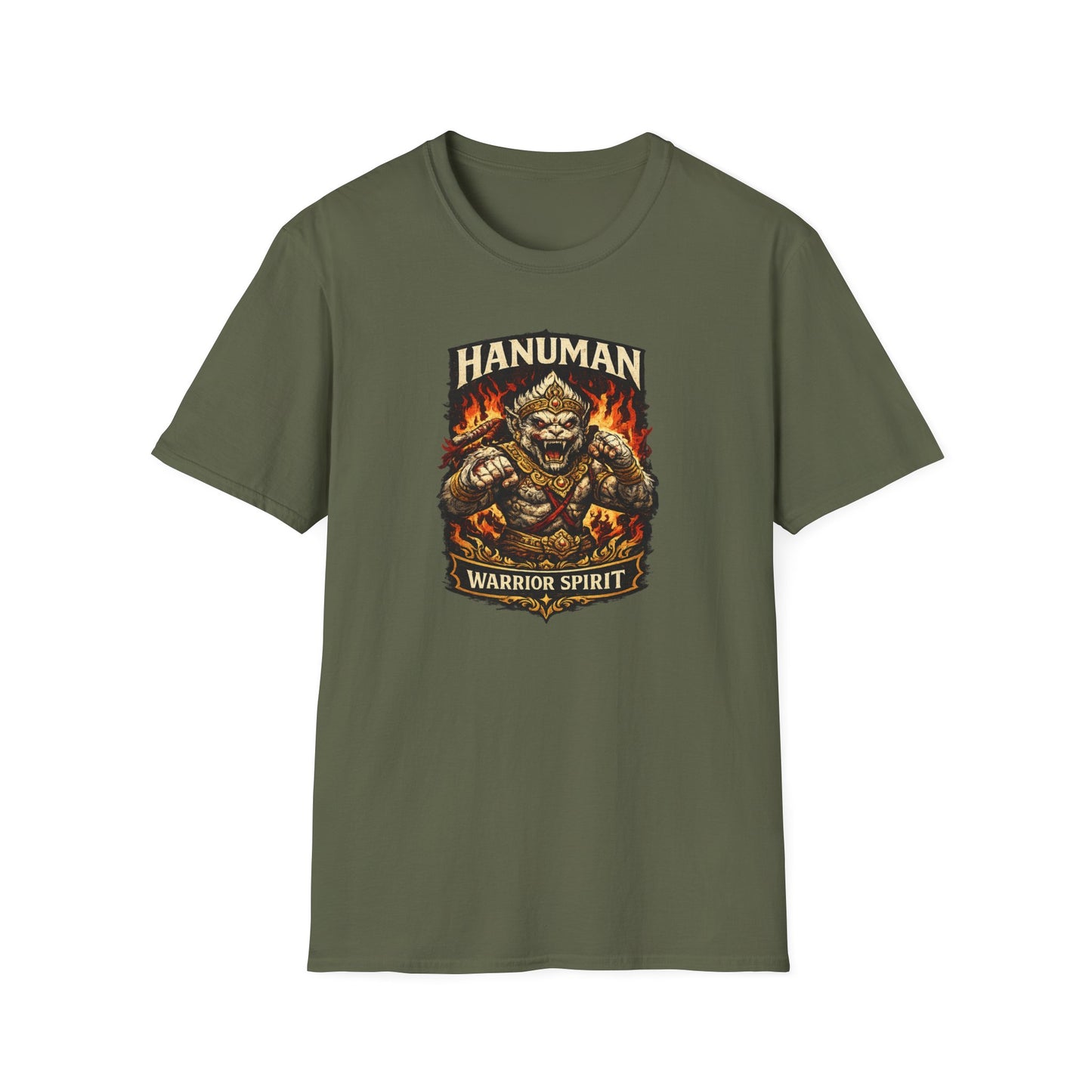 Hanuman Warrior Spirit T-Shirt Military Green — Thai Mythologie Vorderansicht