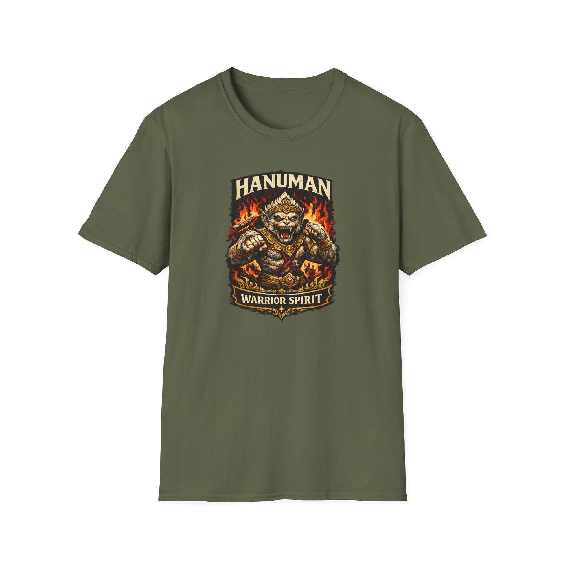 Hanuman Warrior Spirit T-Shirt Military Green — Thai Mythologie Vorderansicht