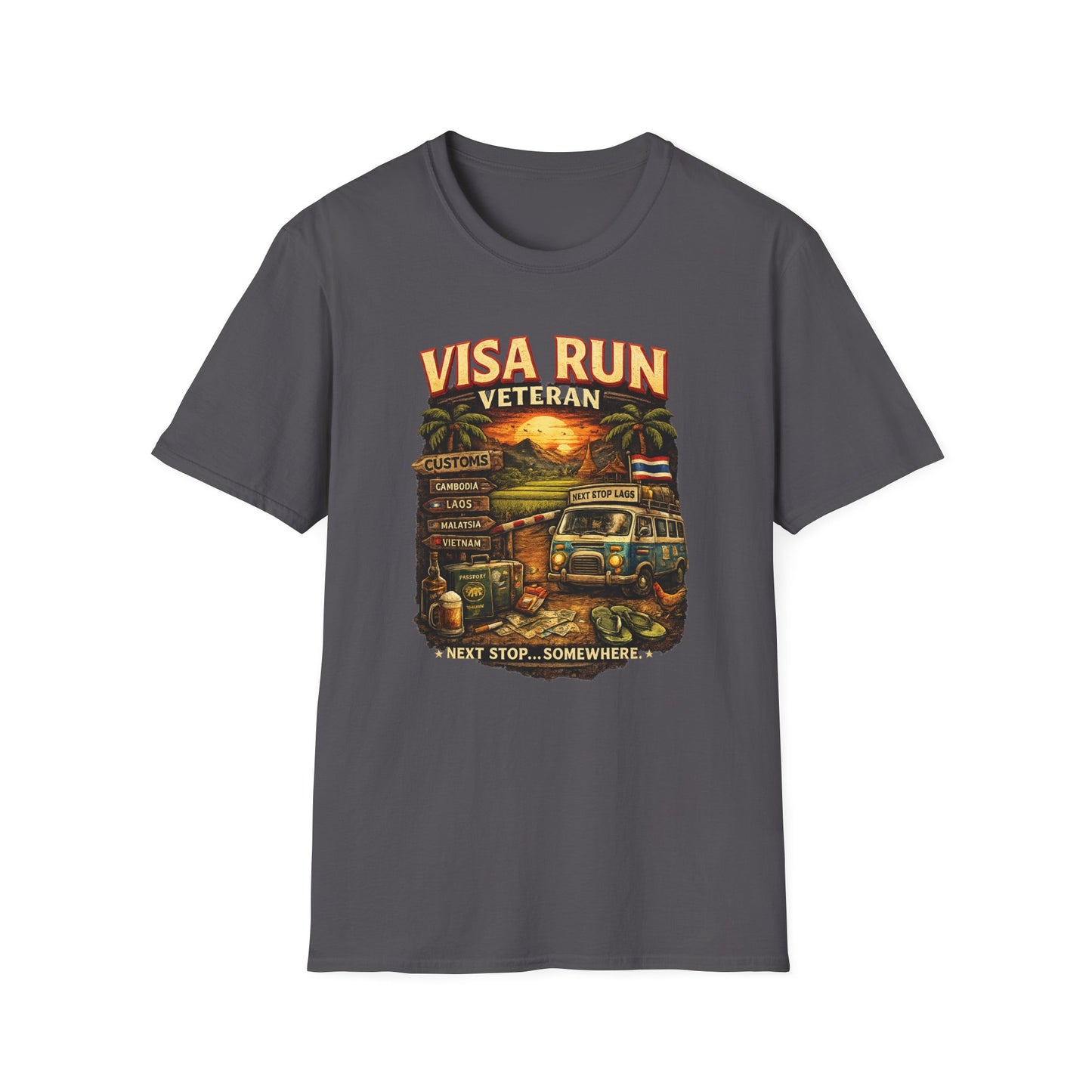 Visa Run Veteran T-Shirt anthrazit Funny Travel Backpacker Graphic Tee Unisex