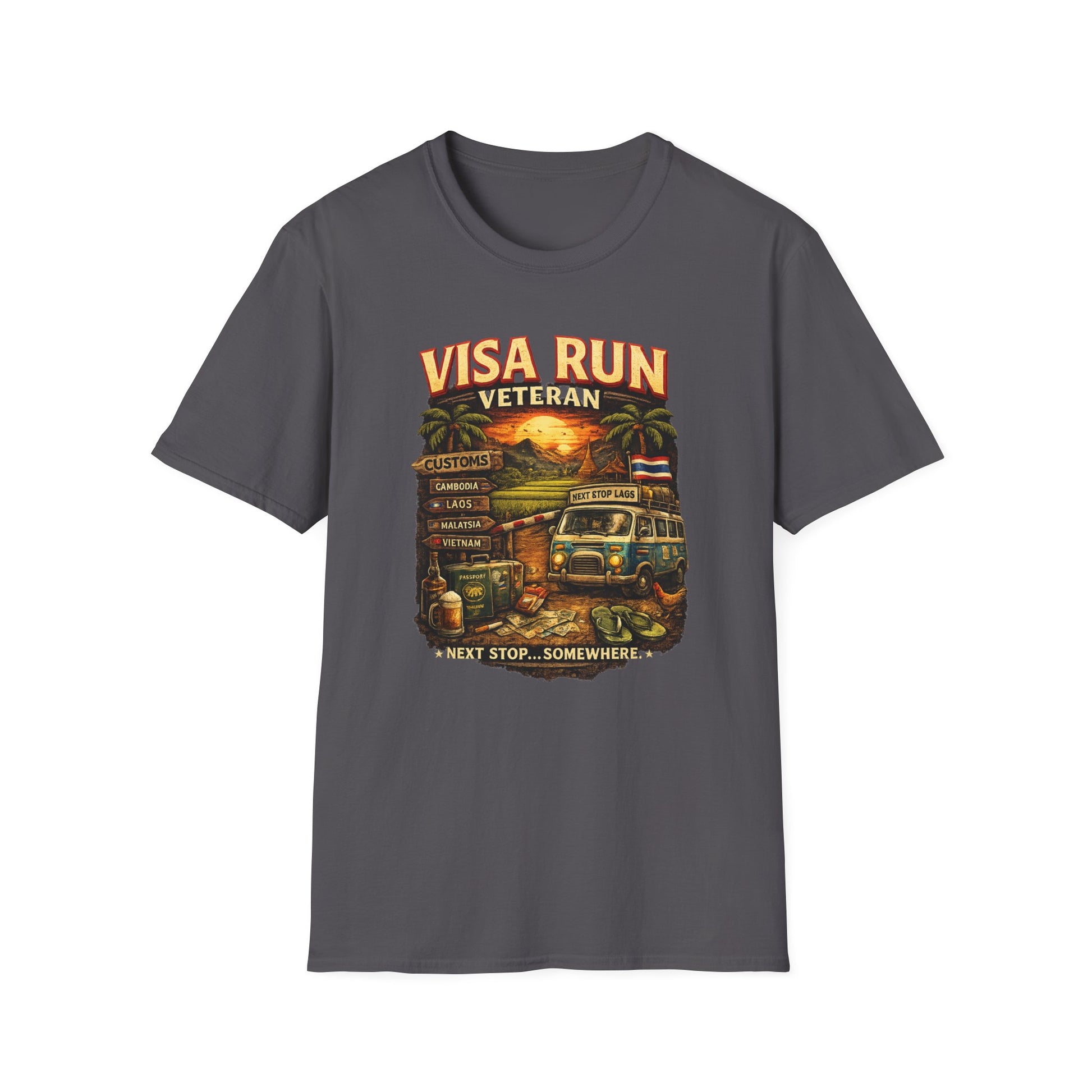 Visa Run Veteran T-Shirt anthrazit Funny Travel Backpacker Graphic Tee Unisex