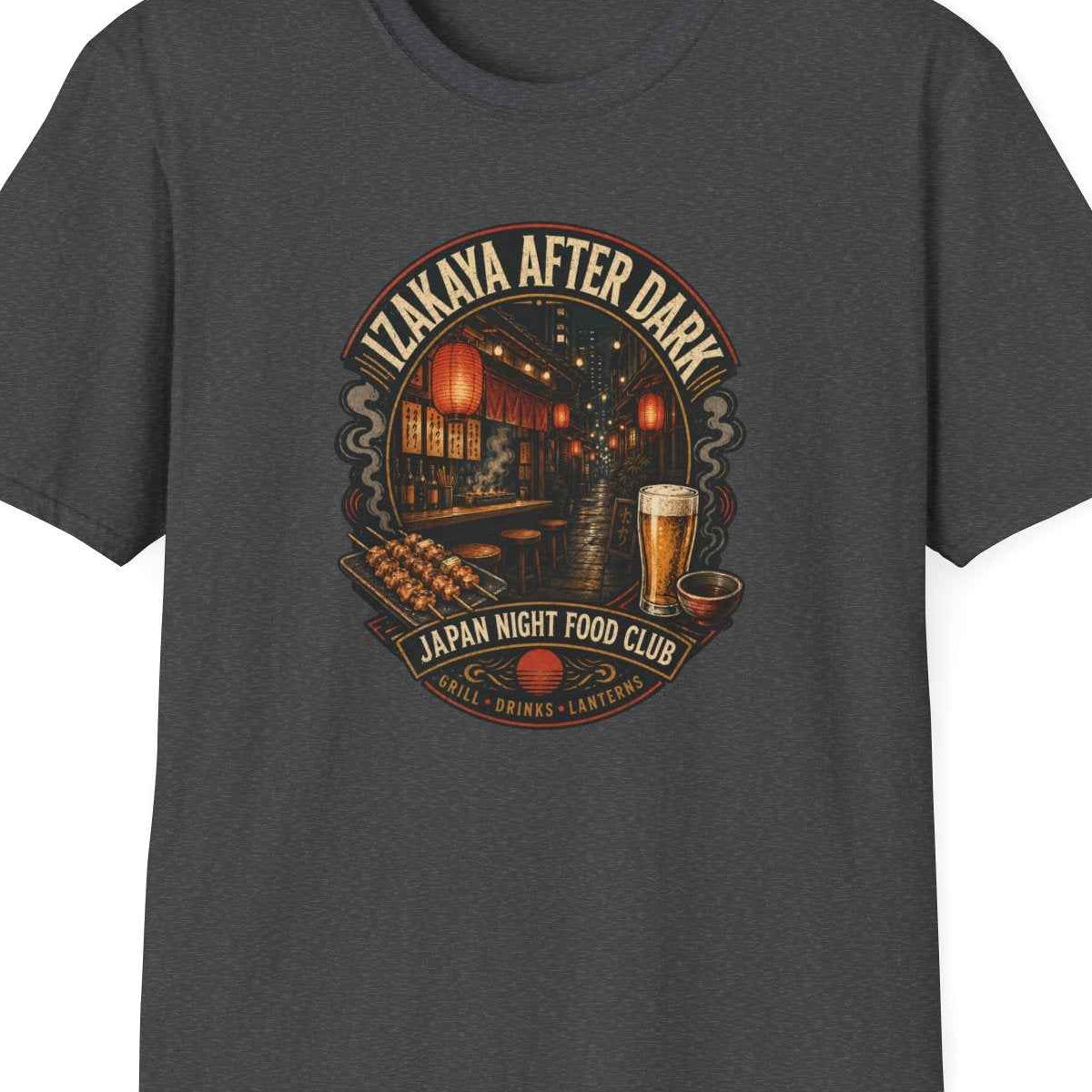 Izakaya After Dark T-Shirt Detail Izakaya Laternen Artwork Nahaufnahme – Design Nahaufnahme