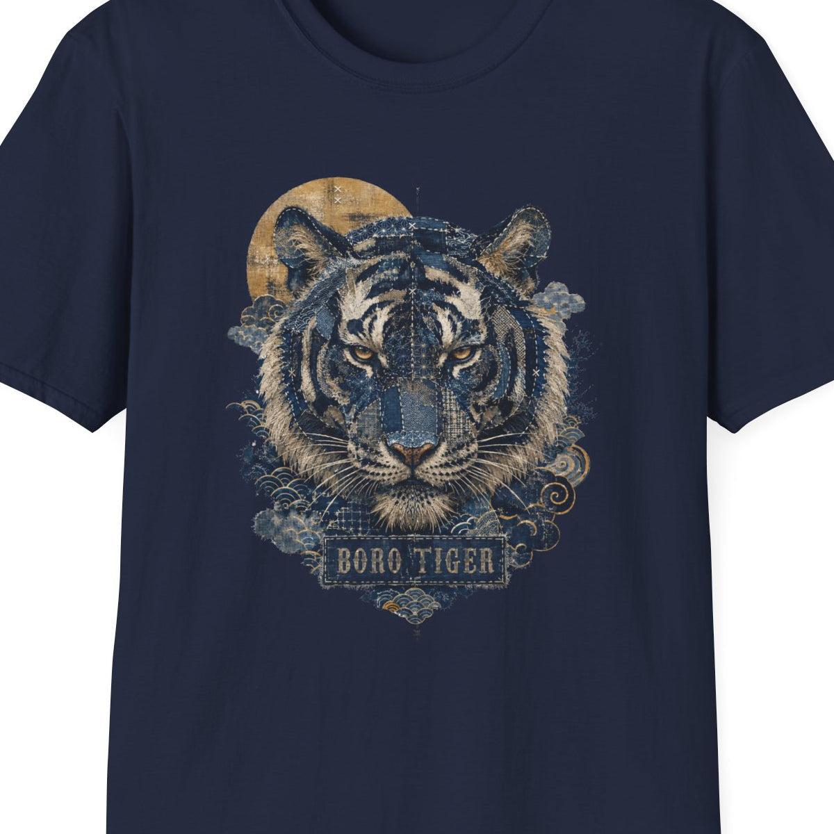 Boro Tiger T-Shirt Navy Vintage Tiger Japanese Streetwear Graphic Tee – Design Nahaufnahme