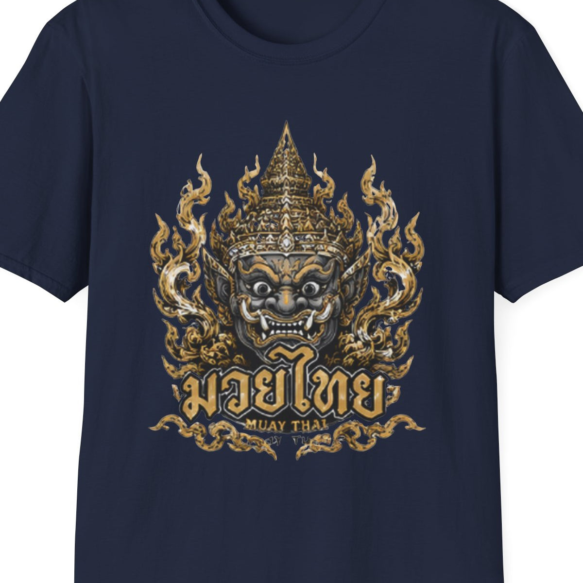 Muay Thai Yaksha Guardian T-Shirt – Thai Boxing Streetwear Dämonen Maske Graphic Tee – Design Nahaufnahme