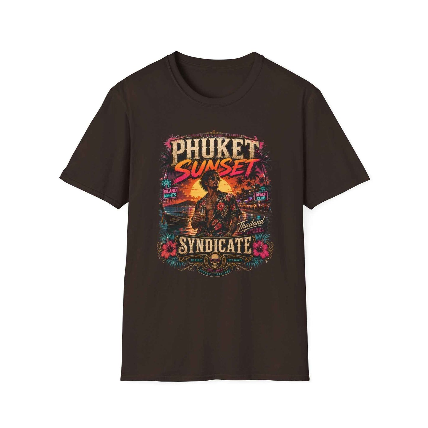 Phuket Sunset Syndicate T-Shirt dunkelbraun Thailand Nightlife Streetwear Graphic Tee