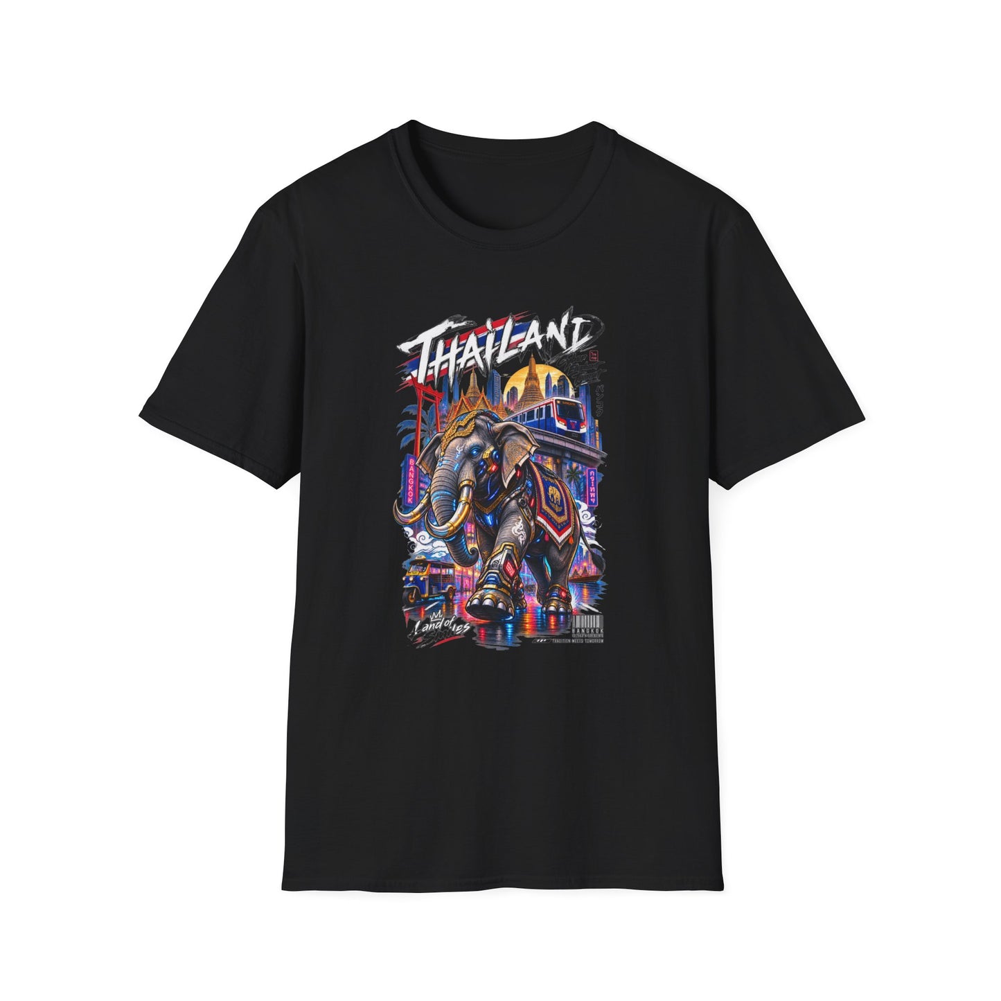 Bangkok Neon Elefant T-Shirt weiss — Thailand Streetwear Vorderansicht