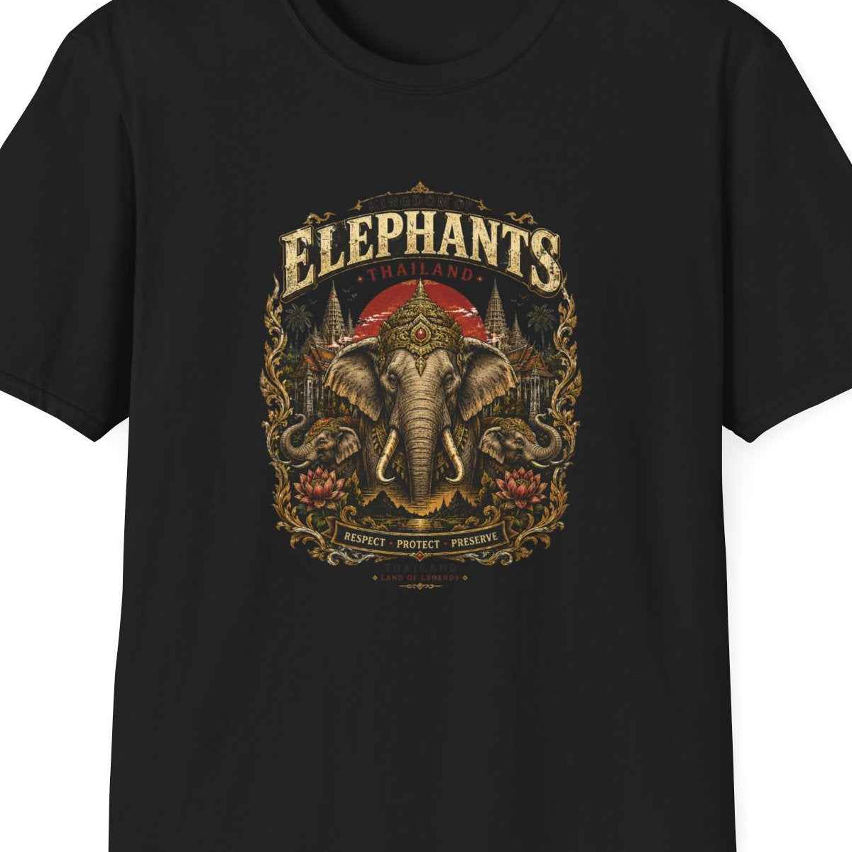 Kingdom of Elephants T-Shirt – Thailand Elefanten Streetwear – Design Nahaufnahme