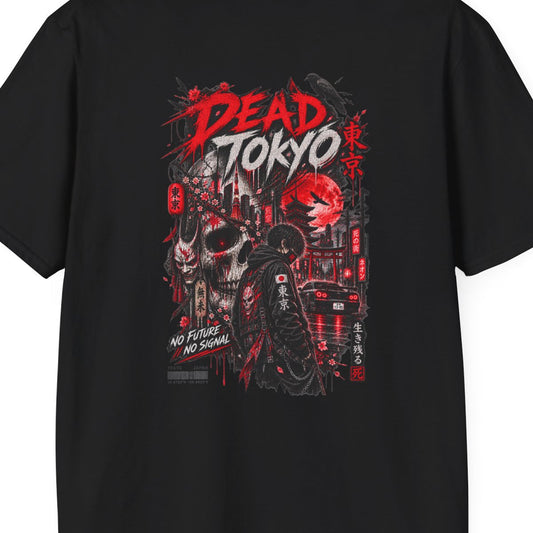 Dead Tokyo T-Shirt schwarz — Totenkopf Streetwear Vorderansicht – Design Nahaufnahme