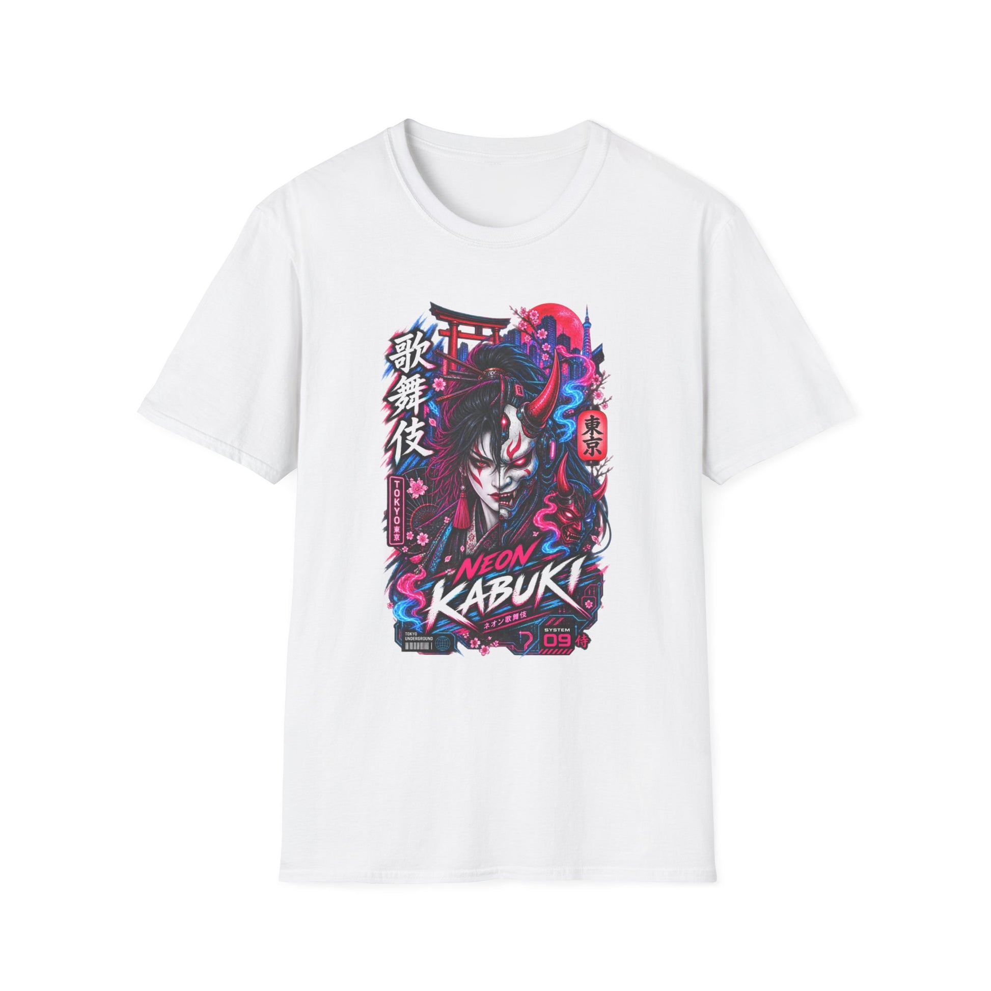 Neon Kabuki T-Shirt Dark Chocolate — Japanese Streetwear Cyberpunk Geschenk