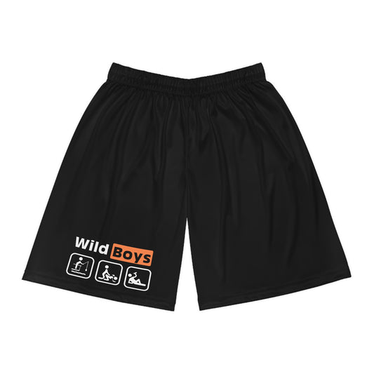 Basketball Shorts - Wild Boys Angeln Saufen Sex Design – T-Shirt Frontansicht