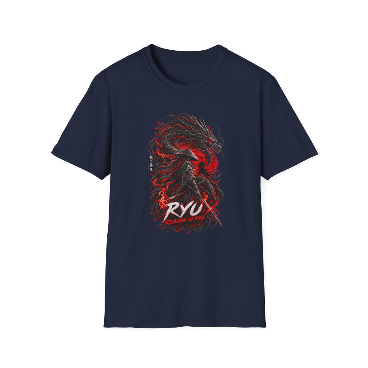 Ryu Feuerdrache T-Shirt schwarz — Kanji Drachen Streetwear Vorderansicht