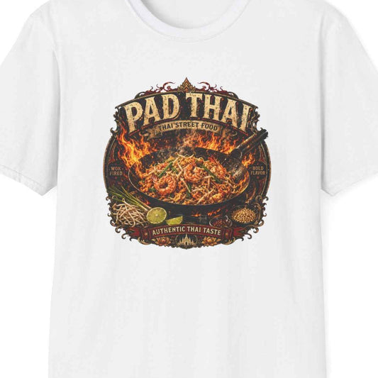 Pad Thai T-Shirt — Wok Fired Thai Street Food, Scharfe Asian Streetwear Herren Damen – Design Nahaufnahme