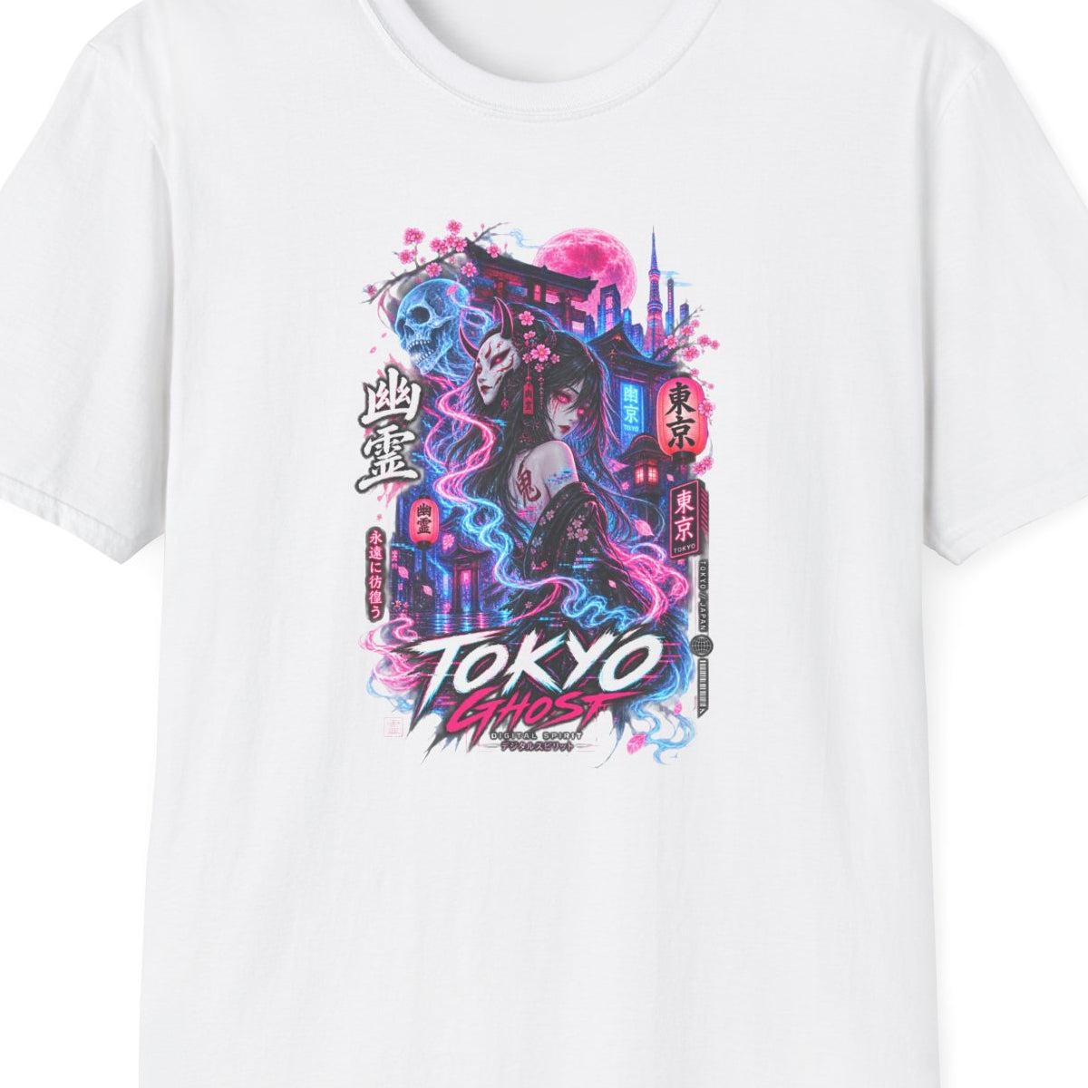 White Tokyo Yurei T-Shirt – Design Nahaufnahme