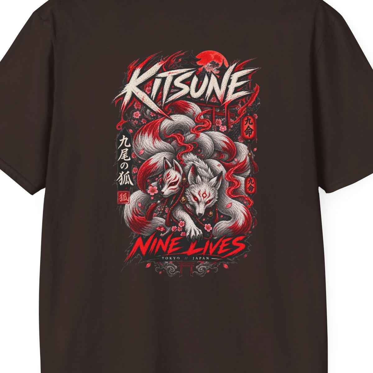Kitsune Nine Lives T-Shirt — Japanisches Streetwear Fuchs Motiv Herren Damen