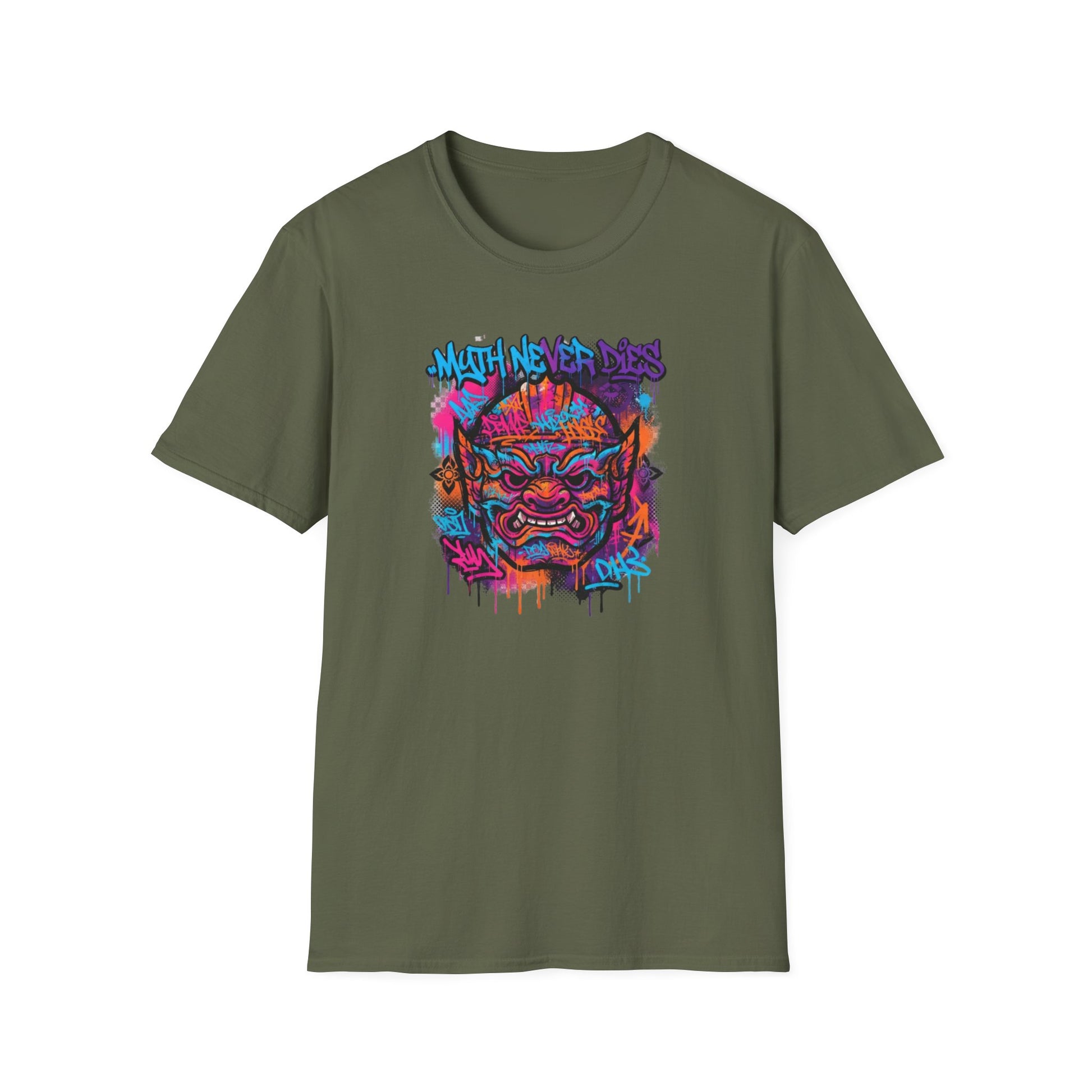 Graffiti Oni Maske T-Shirt getragen — Japanese Streetwear Graphic Tee