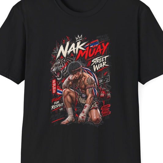 Black Muay Thai Street Fighter T-Shirt – Design Nahaufnahme