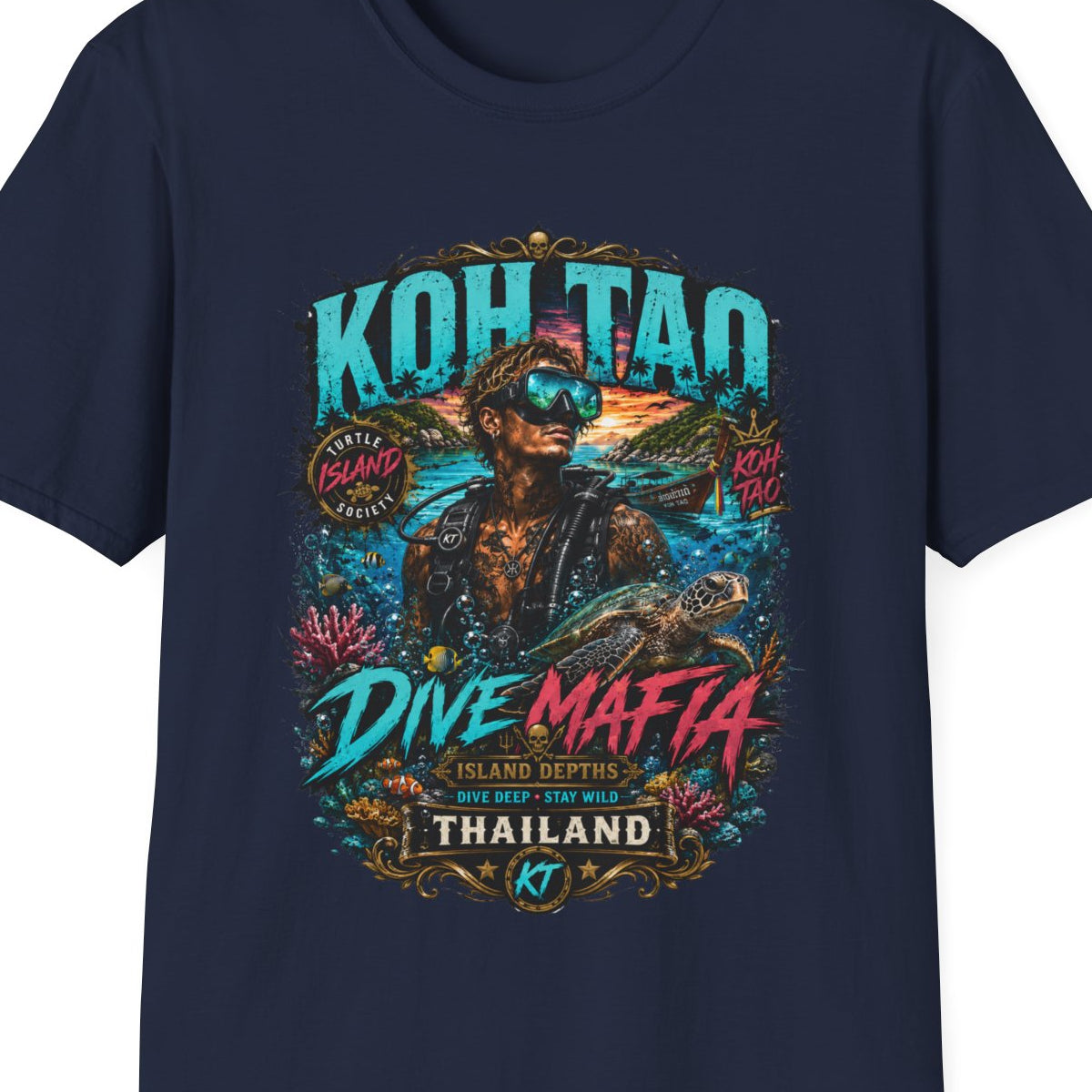 Koh Tao Dive Mafia T-Shirt navy Scuba Diving Thailand Streetwear Graphic Tee – Design Nahaufnahme