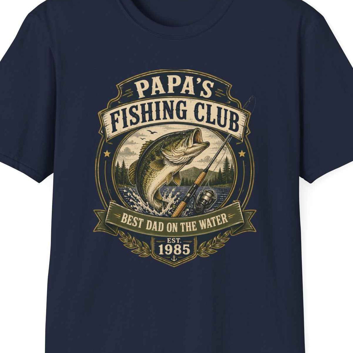 Papa's Fishing Club Angler T-Shirt – Bester Papa am Wasser, Vatertagsgeschenk – Design Nahaufnahme