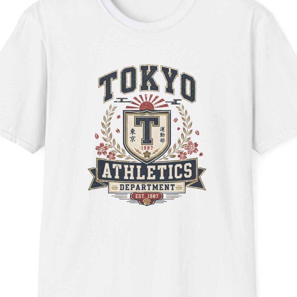 Charcoal Tokyo Athletics Department T-Shirt – Design Nahaufnahme