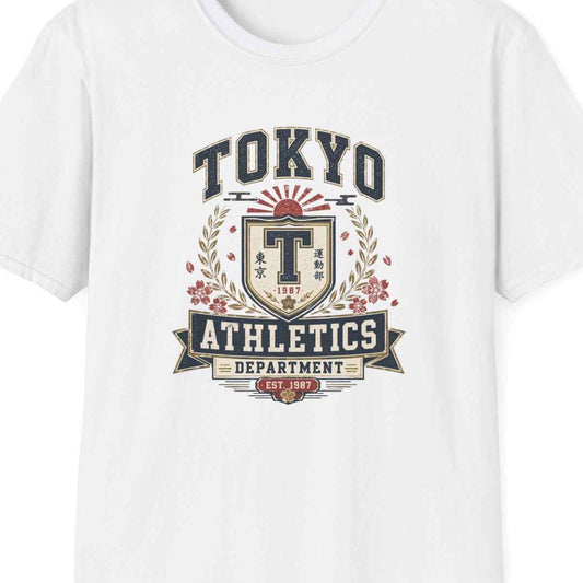 Charcoal Tokyo Athletics Department T-Shirt – Design Nahaufnahme