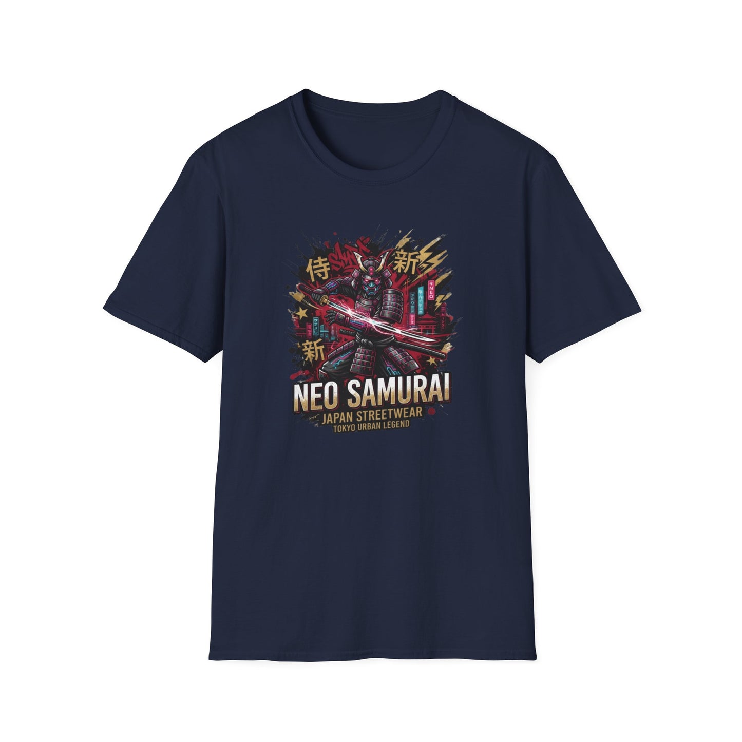 Neo Samurai T-Shirt navy Katana Japanese Streetwear Graphic Tee Unisex