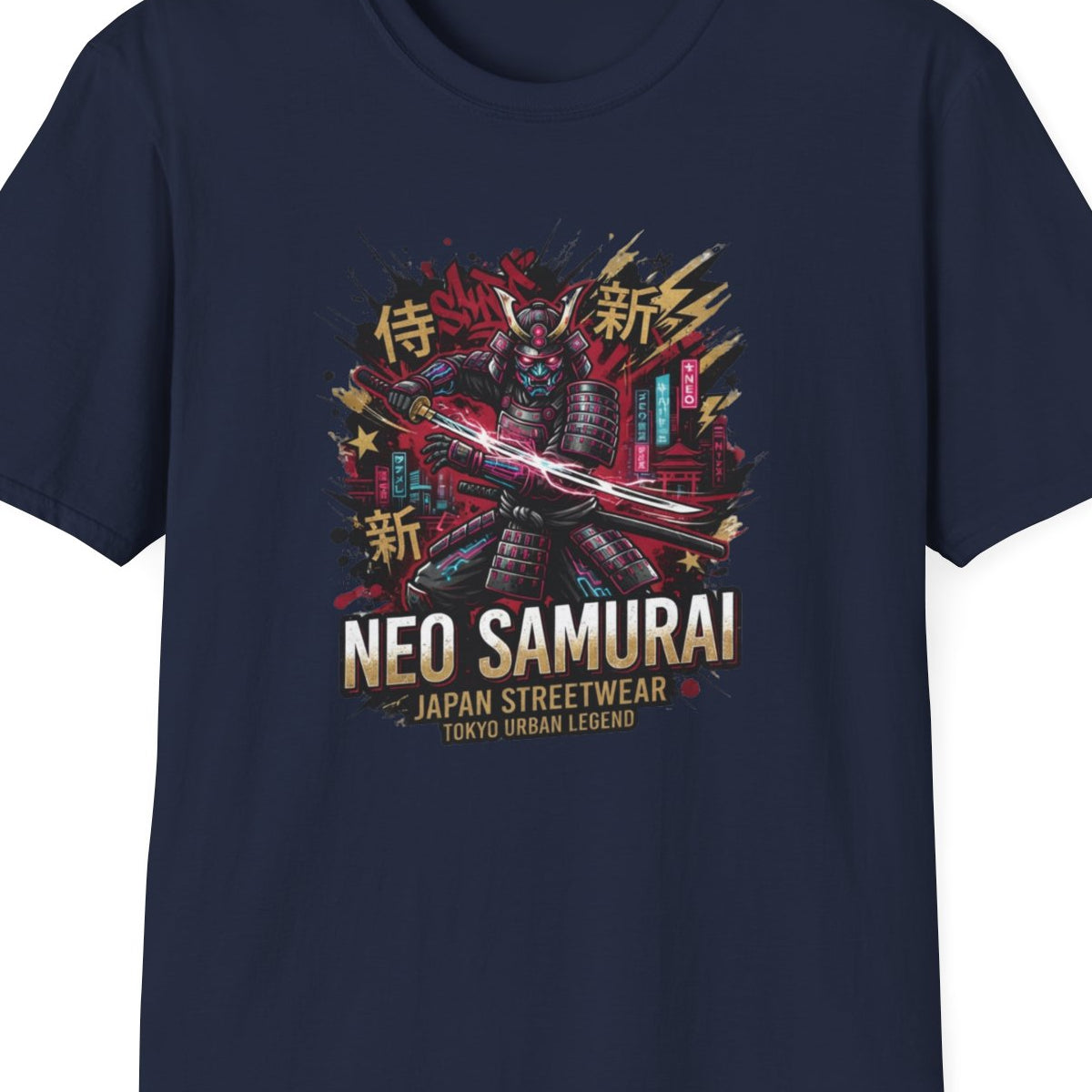 Neo Samurai T-Shirt navy Katana Japanese Streetwear Graphic Tee Unisex – Design Nahaufnahme