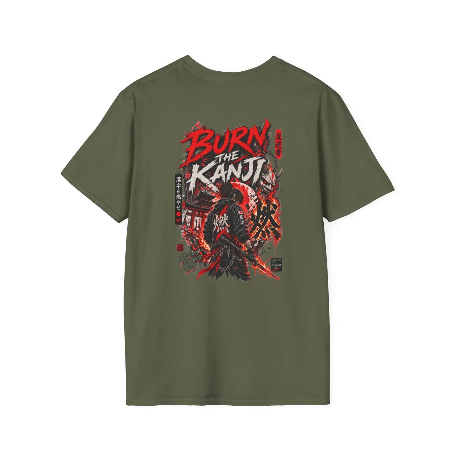 Burn The Kanji T-Shirt Military Green — Samurai Streetwear Rueckansicht