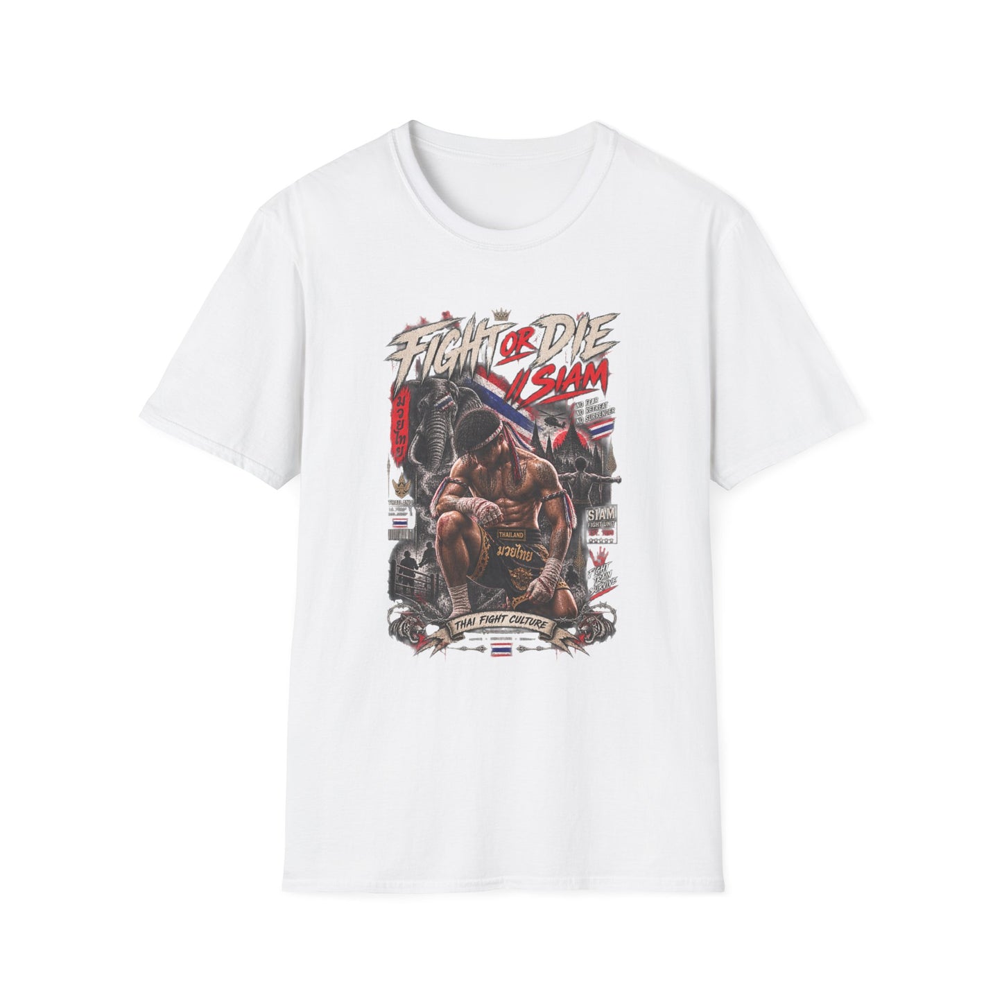 Fight or Die Muay Thai T-Shirt weiß — Siam Boxer Graphic Tee Geschenk