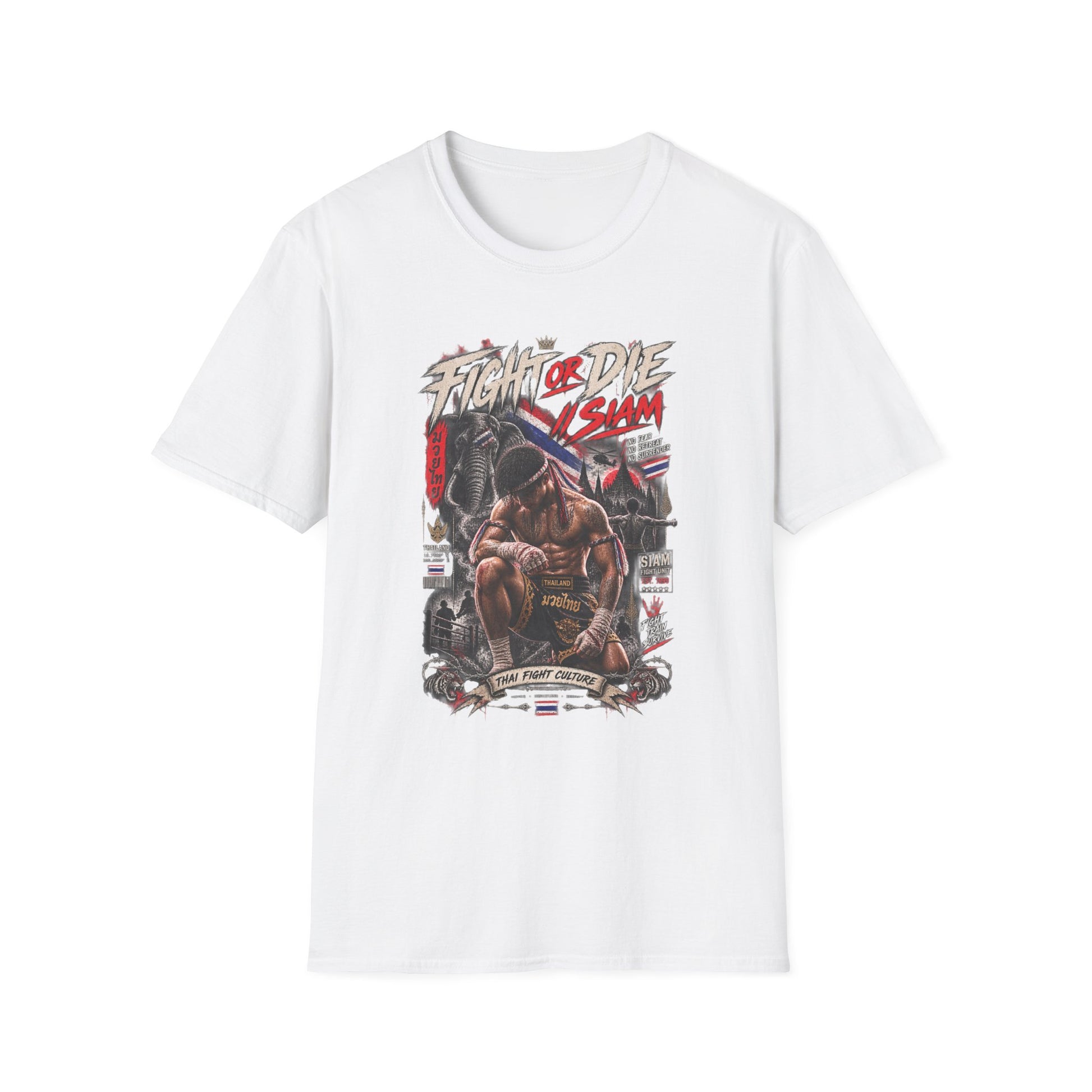 Fight or Die Muay Thai T-Shirt weiß — Siam Boxer Graphic Tee Geschenk