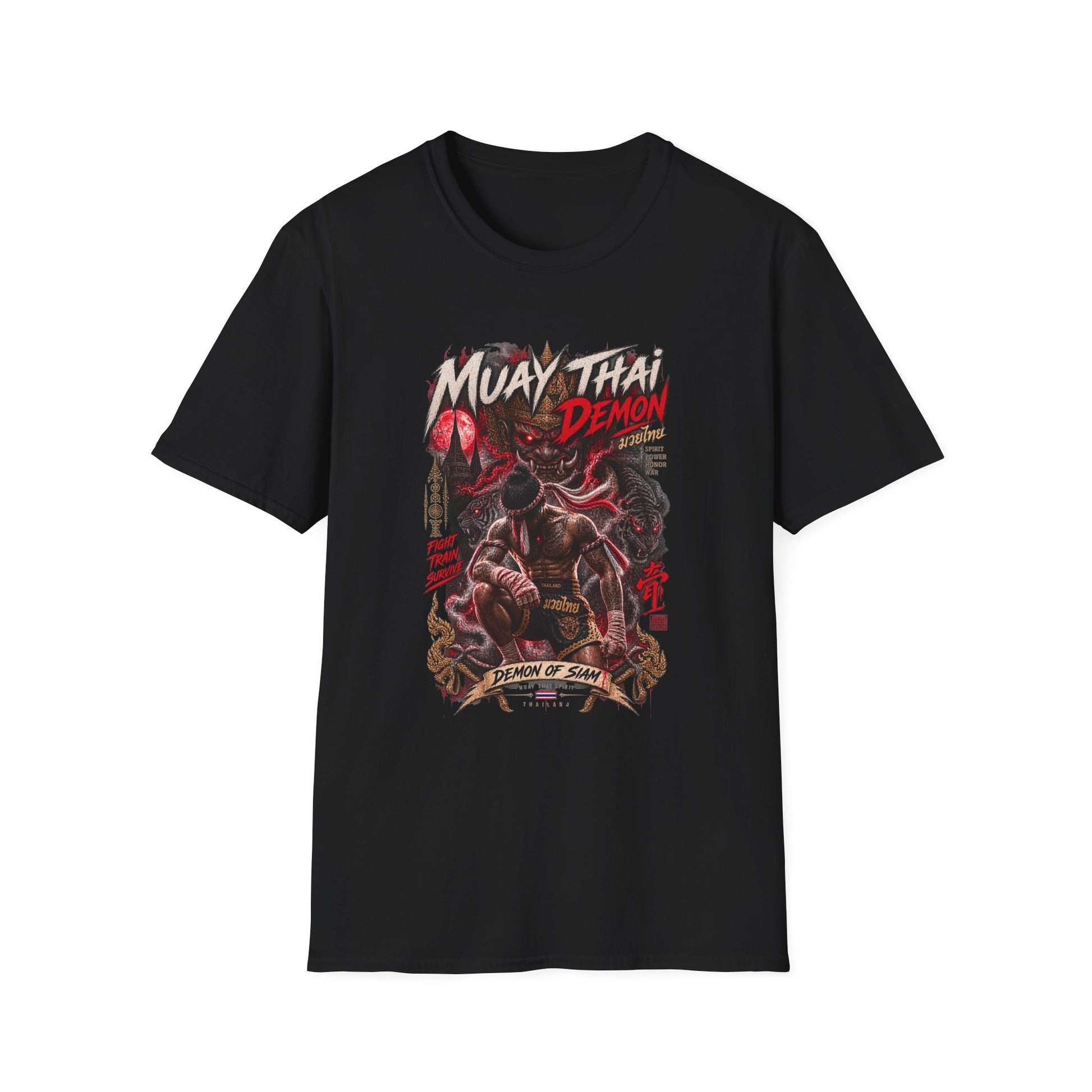 Muay Thai Demon T-Shirt schwarz — Thai Boxing Graphic Tee Streetwear Geschenk