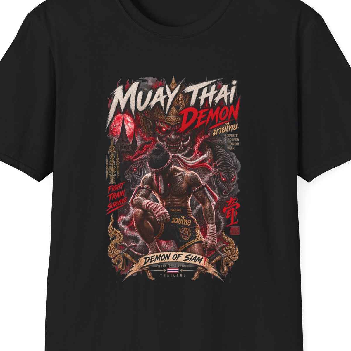 Muay Thai Demon T-Shirt — Thai Streetwear Dämonenkrieger Herren Damen