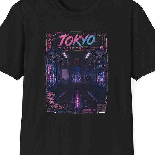 Tokyo Last Train T-Shirt – Cyberpunk Neon Vaporwave Streetwear – Design Nahaufnahme