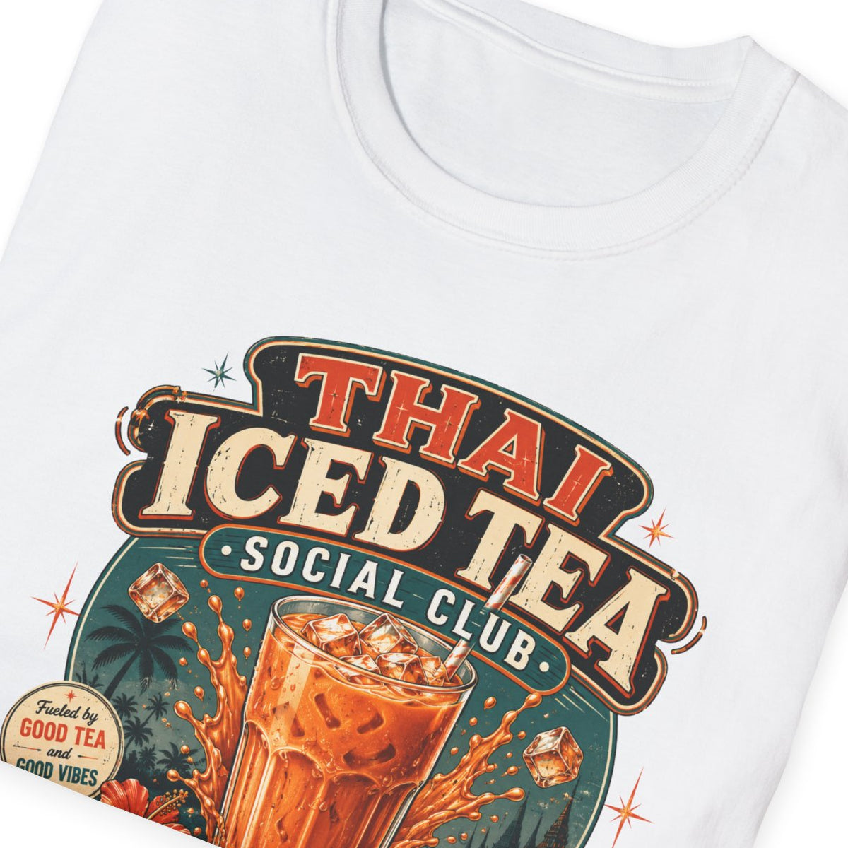 Military Green Thai Iced Tea Social Club T-Shirt – Design Nahaufnahme