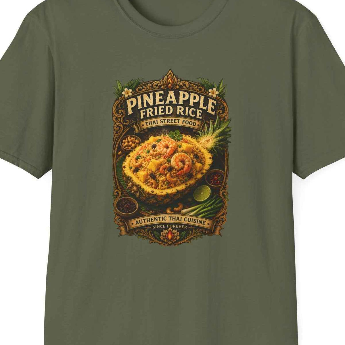 Pineapple Fried Rice T-Shirt — Thai Street Food Grafik Tee Asian Streetwear Herren Damen – Design Nahaufnahme
