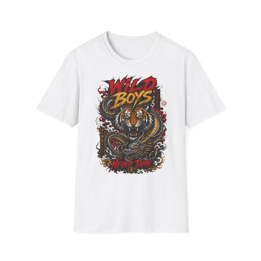 Wild Boys Never Tame T-Shirt weiß Tiger Dragon Japanese Streetwear Graphic Tee Geschenk
