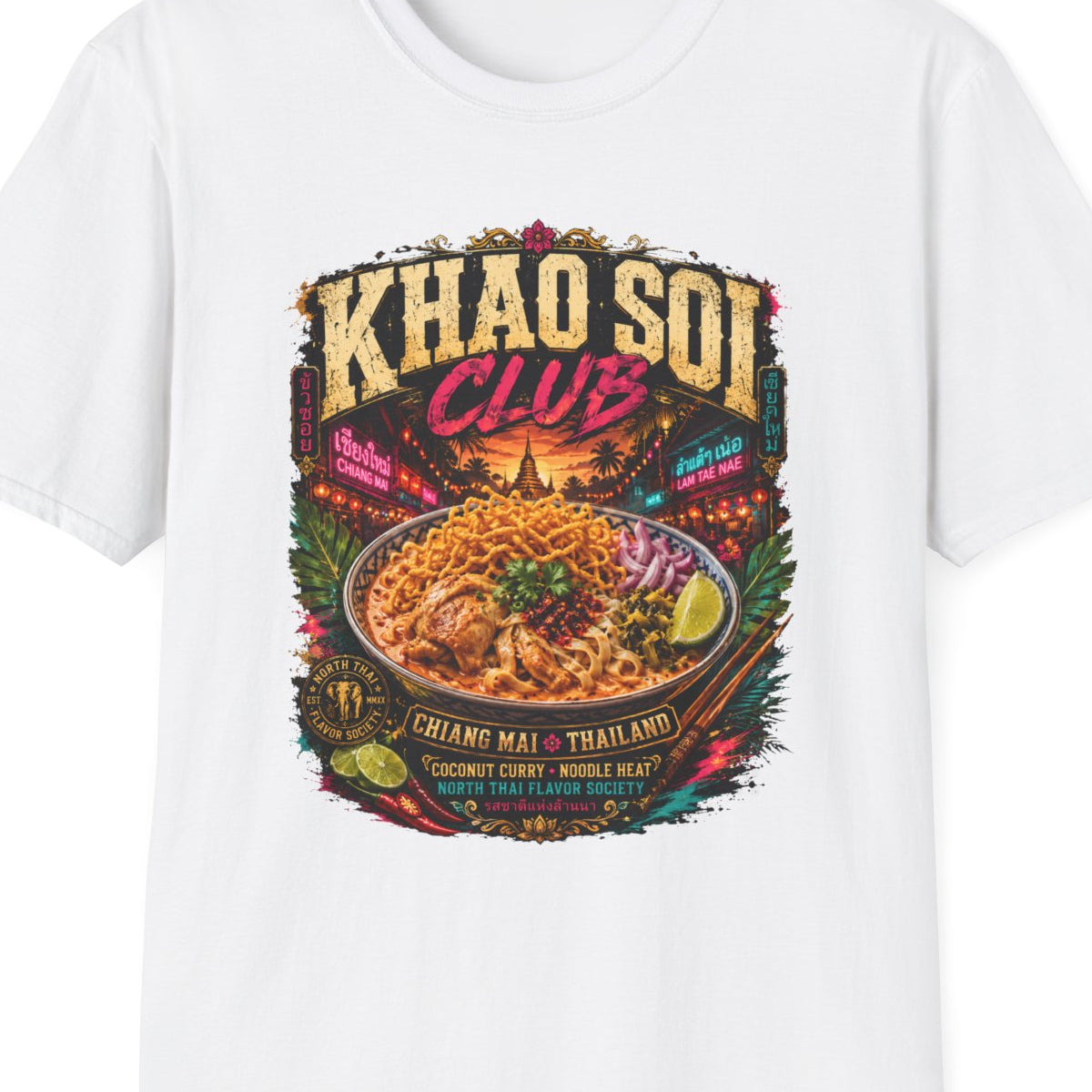 White Khao Soi Club T-Shirt – Design Nahaufnahme