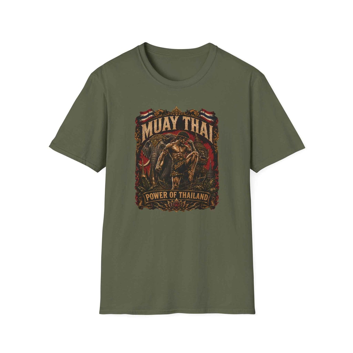 Muay Thai Born to Fight T-Shirt olivgrün – Thai Fighter Streetwear Herren Damen