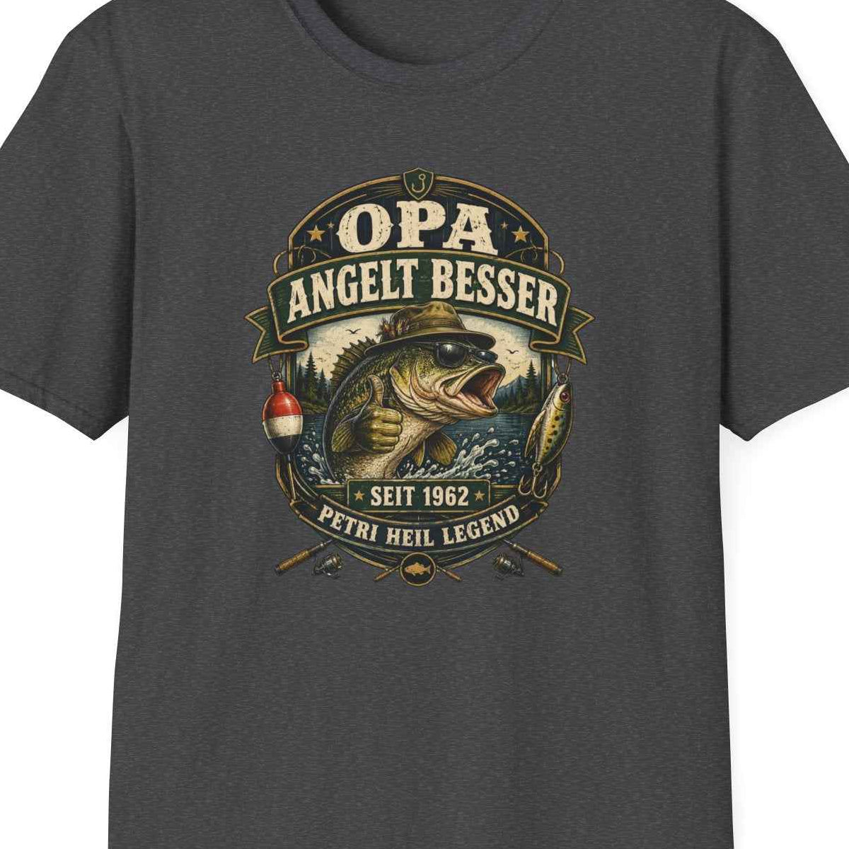 Opa angelt besser T-Shirt – Petri Heil Angler Geschenk für Opa & Papa | Vatertag & Geburtstag – Design Nahaufnahme