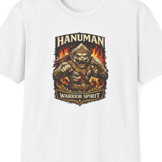 White Hanuman Warrior Spirit T-Shirt – Design Nahaufnahme