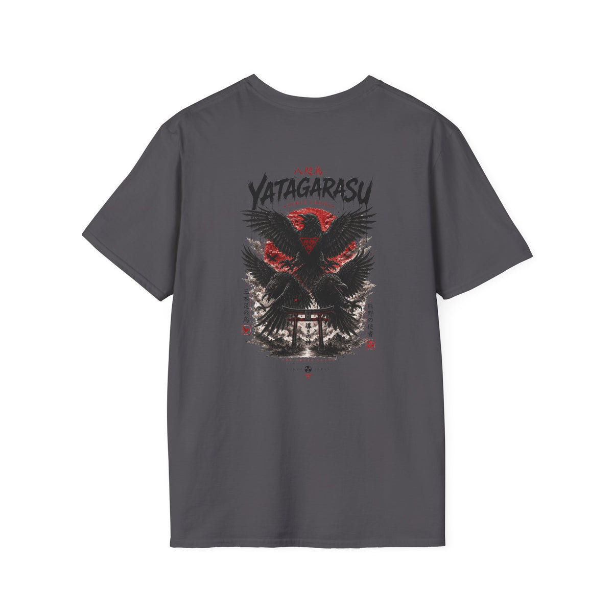 Yatagarasu T-Shirt Charcoal — Krähen Backprint Japanese Streetwear Rückansicht