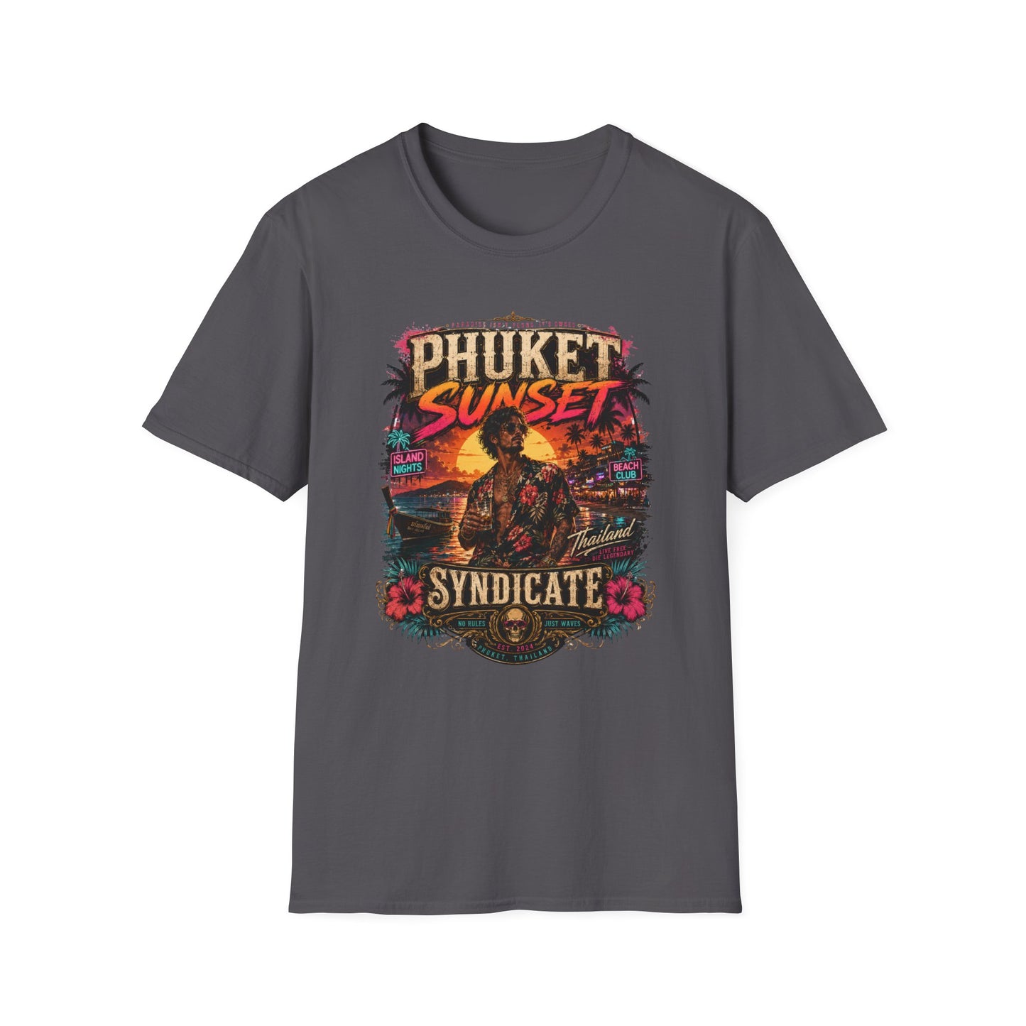 Phuket Sunset Syndicate T-Shirt anthrazit Thailand Island Nights Graphic Tee Unisex