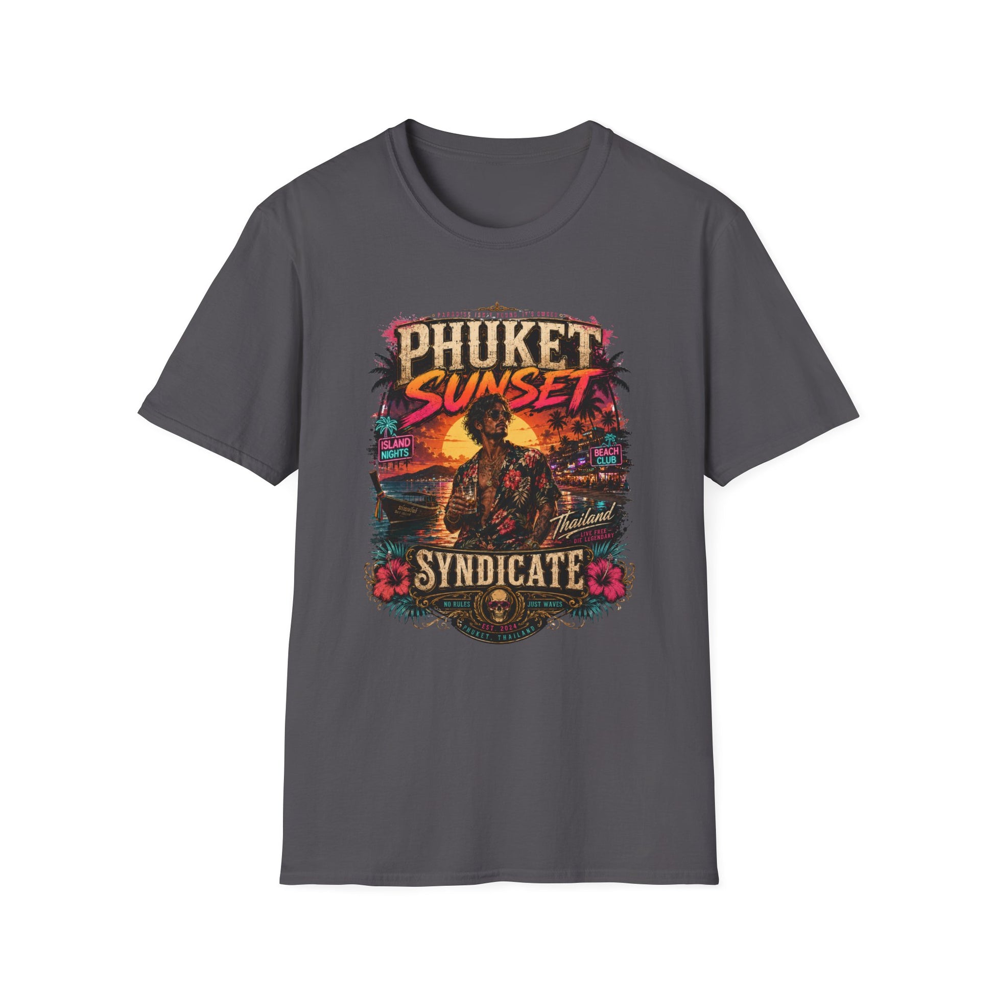 Phuket Sunset Syndicate T-Shirt anthrazit Thailand Island Nights Graphic Tee Unisex
