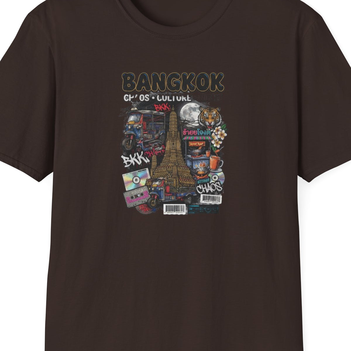 Dark Chocolate Bangkok Chaos Culture Night T-Shirt – Design Nahaufnahme