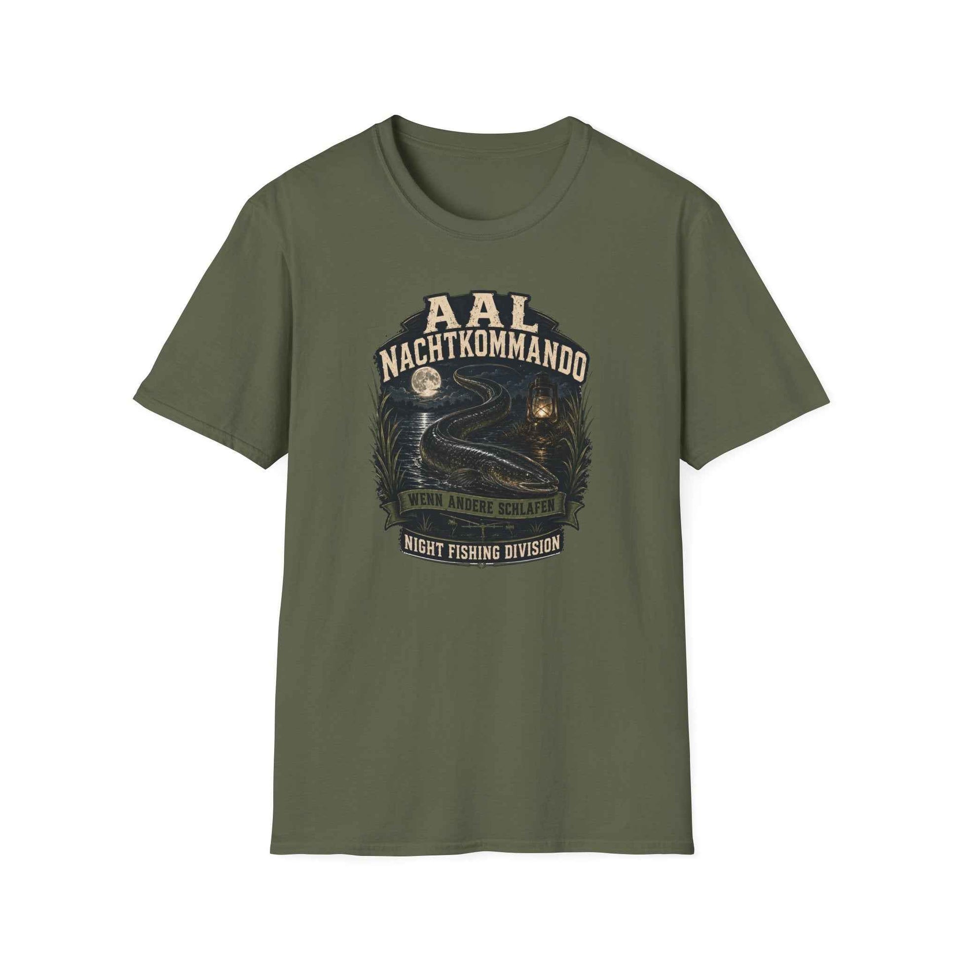 Aal Nachtkommando T-Shirt — Vintage Badge Design Nahaufnahme