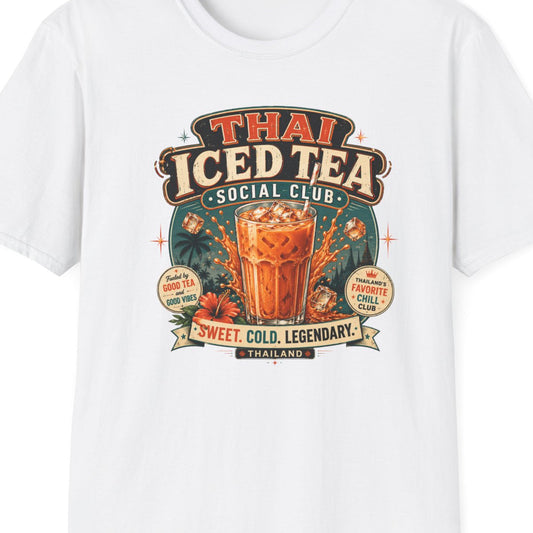 White Thai Iced Tea Social Club T-Shirt – Design Nahaufnahme