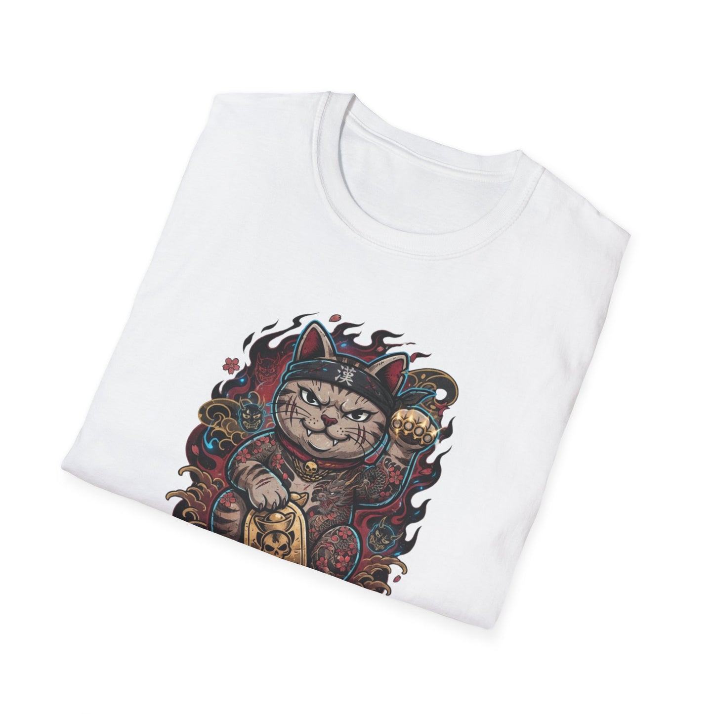 Gangster Cat T-Shirt Flatlay - Japanese Streetwear Design