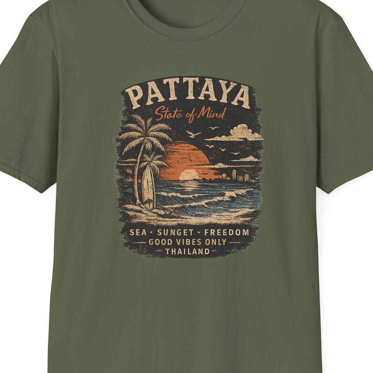 Pattaya State of Mind T-Shirt — Thailand Vintage Beach Sunset Graphic Tee | Reise Geschenk – Design Nahaufnahme