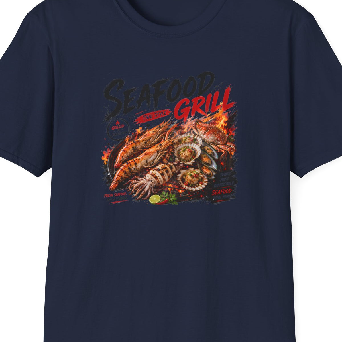 Dark Chocolate Seafood Grill T-Shirt – Design Nahaufnahme