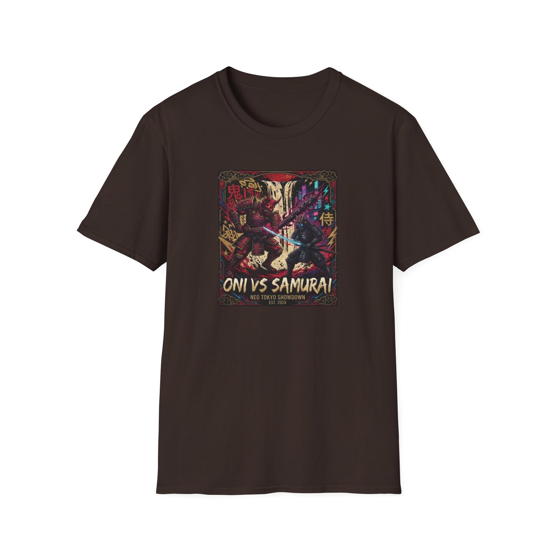 Oni vs Samurai T-Shirt Braun – Japanese Streetwear Anime Vorderansicht