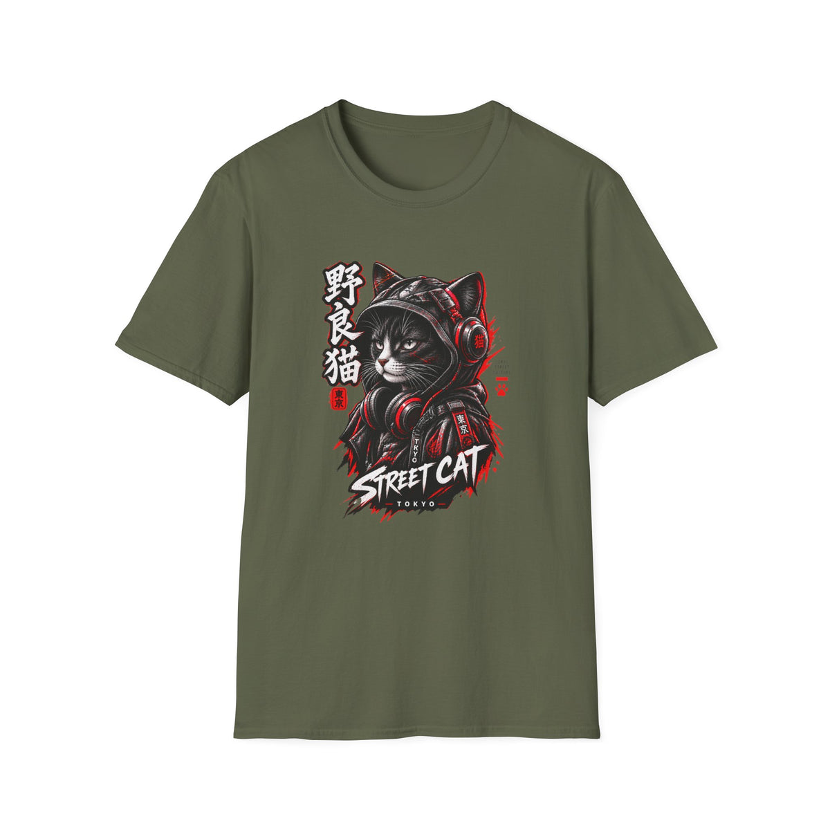 Street Cat Tokyo Herren T-Shirt Cyberpunk Neko Anime Streetwear